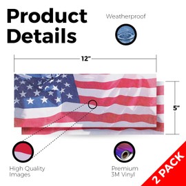 American Flag Vinyl Decal 2 Pack of 12 Inch x 5 Inch Weatherproof Heavy-Duty Adhesive Backing | Patriotic Symbol, Durable and Fade-Resistant, Outdoor Use | Made in USA