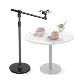 Arsoer Phone Floor Stand, Overhead Phone Mount with Extendable Horizontal Arm & Remote, 360° Rotatable Extension Arm, Adjustable Tripod Stand for iPhone17, Video Recording, Photography, Live Streaming