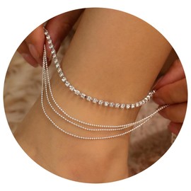 sjmygudgo Anklets Bracelets for Women Barefoot Foot Jewelry Waterproof Anklets 14k Gold Plated Silver Anklets Summer Jewelry Accessories For Women (White Gold)