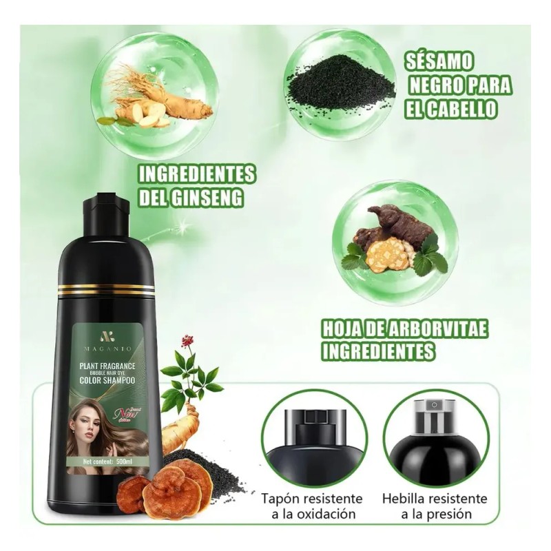 Shampoo Tinte Cubre Canas Marrón de MAGANIO, 500 mL