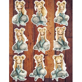 Handmade Mermaid on Rock Vinyl Die Cut Stickers Set Scrapbooking Laptop Water Bottle