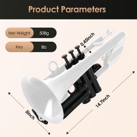 PAMPET SEA LION Professional Plastic Bb Trumpet Standard Trumpets Trumpet Set for Student Beginner Bb Trumpet Instrument (White)