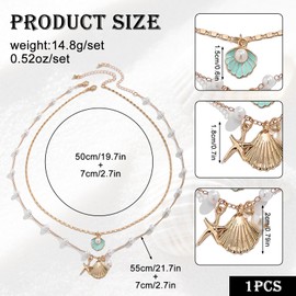 JOZMMZEOOA 2 Pieces Shell Chain, Women's Gold Layer Charm Shell Chain Jewellery Shell Chain Mermaid Stackable Necklace Girls Gold Chains Pearl Boho Chain, for Summer Beach, 50 cm, ocean boho, 0