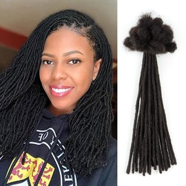 Dreads Extensions for Men Women Loc Extensions Human Hair Dreadlock Extensions 0.4 cm 14 Inch 10 Strands Handmade Permanent Locs Extension Natural Black Soft Locs Hair Extensions Can be Dyed Bleached