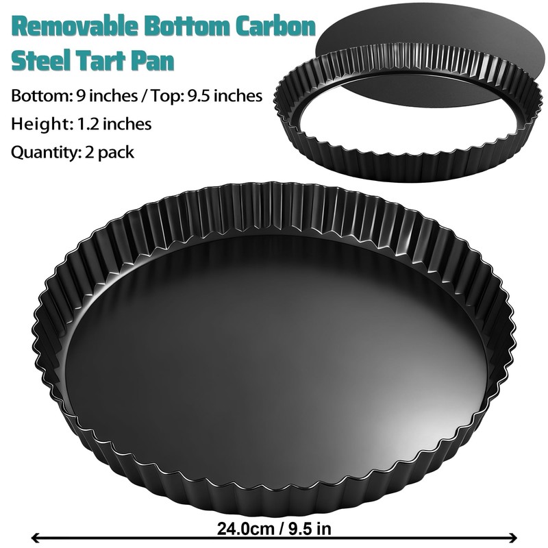 2 Pack 9 Inch Tart Pan Removable Bottom Non Stick
