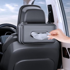 Car Tissue Holder, Car Back Seat Headrest Hanging Leather Tissue Boxes Holder Case, Car Armrest Box Tissue Holder Multi-use Car Tissue Paper Holder with One Tissue Refill for Car & Truck (Black)