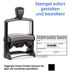 Trodat Professional Text & Date Stamp 54110-85 x 55 mm - 12 Line Stamp with Date Attention German Days of the Week in Various Colours Design Online (Black)