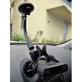 Ramtech Car Truck GPS Windshield Dual Clip Mount, Suction Cup Holder with Flexible Bracket, Compatible with Beltronics RX55 RX65 GX65 Radar Laser Detector, WMCF