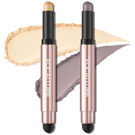 FOCALLURE 2PCS No Crease Eyeshadow Stick,Shimmer and Matte Cream Eyeshadow Pencil Crayon,Long Lasting Waterproof Eye Brightener Stick With Blending Brush,California Gold Rush