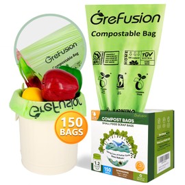 GreFusion Compostable Trash Bags for Kitchen Compost Bin 1.2 Gallon,150 Count,Compost Bags Small for Food Scrap Waste Bags for Countertop Bin Certified by BPI,ASTM D6400 and OK Compost