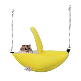 WishLotus Hamster Hammock Bed, Banana Design Flannal Hamster Hut Sleeping Nest, Cozy Hanging House Moon Boat Hut for Guinea Pig, Squirrel, Gerbil, Hamster (Yellow)