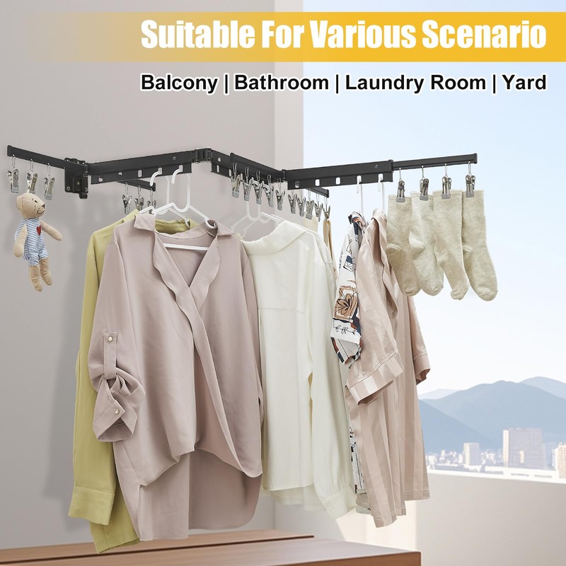 BESy Tri-Fold Foldable Clothes Drying Rack Retractable Hanging Collapsible Dryer