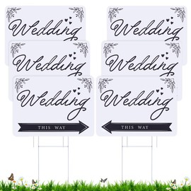 TWINKLEMON 6 PCS Wedding Direction Arrow Signs, Wedding This Way Plastic Signs, Wedding Signs with H Metal Stakes, Single-Sided Printed Wedding Directional Signs, Lawn Yard Signs Decorations, 12 x 16