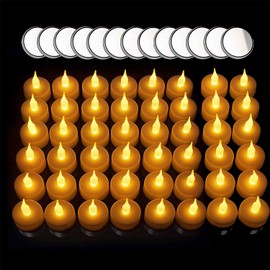 Solerconm Paquete de 48 velas LED que funcionan con pilas, con 20 pilas adicionales para crear un ambiente cálido, con velas brillantes que parpadean naturalmente, sin aroma y con pilas incluidas