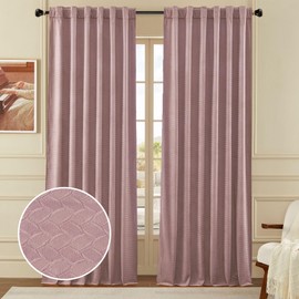Timeper Dusty Pink Velvet Curtain 96 inches 1 Panel, Wheat Ear Pattern Blackout Curtain Luxury Thermal Insulated Window Drapery for Living Room Bedroom,Back Tab & Rod Pocket,W52 x L96 inches