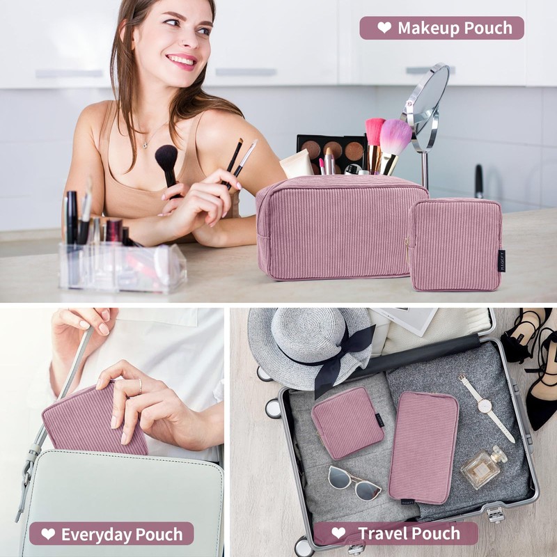 MAGEFY 2 Pcs Small Makeup Bag for Handbag, Corduroy Make