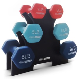 HolaHatha Neoprene Dumbbell Weights Set & Rack for Home Workout, 32 Lbs, Blue/Red