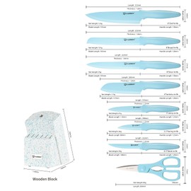KATISUN Kitchen Knife Set with Block, 14 Piece BLUE Non-Stick Paint Coating Stainless Steel Knives Set, Anti-Rust and Dishwasher Safe, 12 Knives with Kitchen Shears and Block