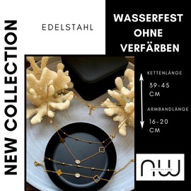 NataschaWoge® Clover Double Minimalist Jewellery Stainless Steel Gold Silver Chain Necklace Choker Gift for Her Gold Chain, Stainless Steel, Cubic Zirconia