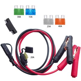 OUQYLG SAE Battery Charging Cable 10AWG SAE Adapter to Alligator Clips Connector Cable,2-Pin Quick Disconnect SAE Cord with 15A 25A 20A 30A 40A Protection Fuse with 1 SAE Polarity Reverse Connector