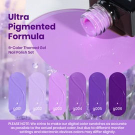 beetles Purple Gel Polish - Violet Letter 6 Colors Polish Set, Light and Dark Purple Colors, Soak Off LED Nail Gel Manicure Kit for DIY at Home Salon