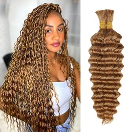 Honey Human Braiding Hair Deep Wave Bulk Human Hair for Braiding,27# Color No Weft Curly Braiding Hair Extensions for Boho Braids Wet and Wavy Braiding Human Hair Bundles(16inch,#27,100g)