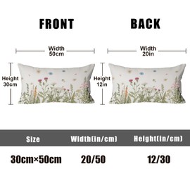 XPHZZL Cushion Covers Set of 2 Pack 30 x 50 cm - Soft Colored Wildflowers Pattern Decorative Rectangle Cushion Covers for Sofa Bed Garden Outdoor Spring Decor with Invisible Zipper 12 x 20 Inch