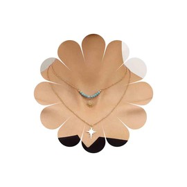 Xduargs Boho Layered Sunburst Pendant Necklace Gold Celestial Star Necklace Vintage Turquoise Bead Choker Necklace Adjustable Sun Star Chain Necklace Jewelry for Women