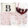 fcaylo Monogrammed Wine Glasses with Makeup Bag Birthday Gift Set