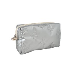 Sozakka Cosmetic Pouch Large Makeup Bag Organizer Toiletry Bag for Travel Gifts and Daily Use for Women (Silver with bow)