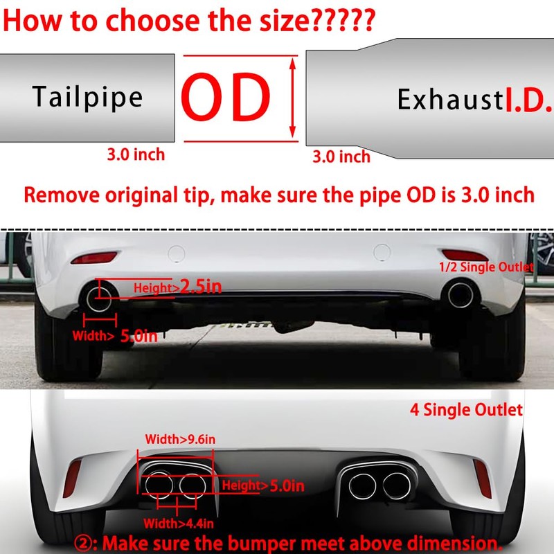 Bielpord 3-Inch Inlet 4-Inch Outlet Car Exhaust Tips Fit for