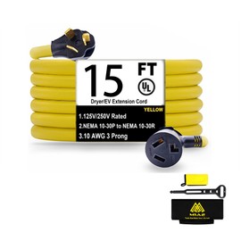 M1A2 15 FT Dryer Extension Cord 3 Prong 30 Amp NEMA 10-30P to 10-30R,15 Feet Level 2 EV Charging 125V 220 Plug STW 10 Gauge UL Listed