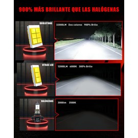 Duo Lu Tong Faros LED H13 para Auto Kit de Conversión, 300W 32000LM 900% Brillo 6500K Blanco, 9008 LED Luces Alta y Baja para Focos Delanteros, Plug & Play, Paquete de 2