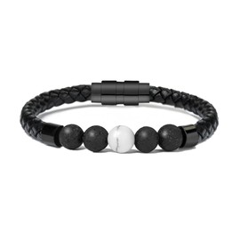 Leather Cremation Memorial Urn Bracelet Lava Stone 316L Stainless Steel Cremation Bangle Keepsake Urn Bracelet for Ashes