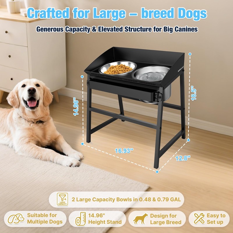 Bobbie & Laxi 15" Tilted Elevated Dog Bowl, Spill-Proof with