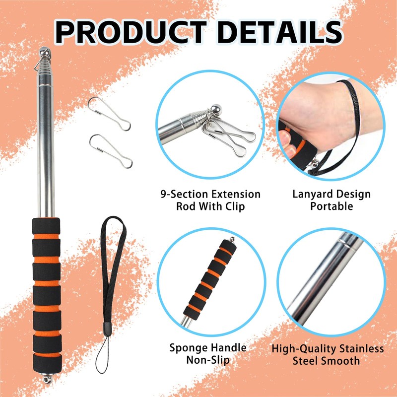 RAFIYU 2 Pcs Telescopic Flag Pole, 8.2ft Handheld Flagpoles with