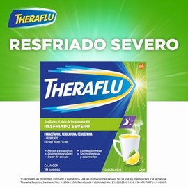 Theraflu Noche, Té Antigripal para Resfriado Severo, 10 Sobres