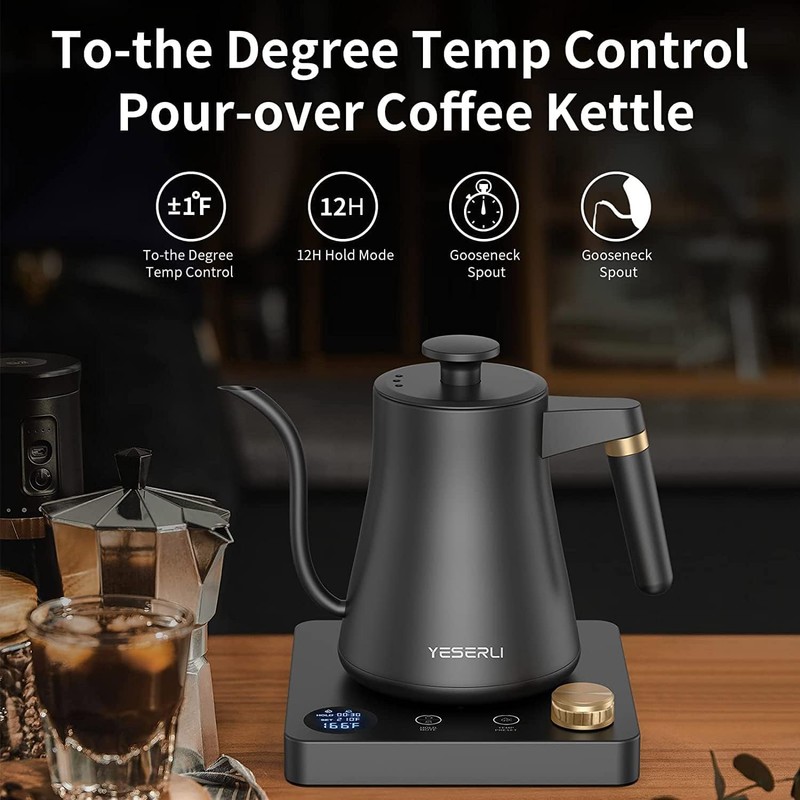 YESERLI 1200W Gooseneck Kettle with ±1℉ Temperature Control,Pour Over Electric