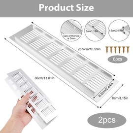 Ventilation Grille Aluminium 80 x 300 mm, Ventilation Grille for Door or Cabinet, Decorative Grille with Screw Holes for Furniture, Kitchen and Fridge for Door Ventilation Grille, Pack of 2