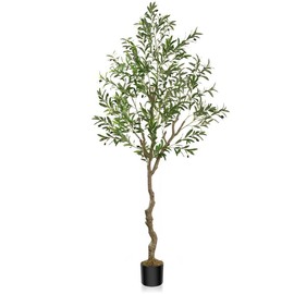 Fluffy 6/7/8ft Artificial Olive Tree, Fake Potted Olive Tree with Branches, Leaves and Fruits, Fake Plant, Indoor Decoration:_7FT  968 Leaves 46 Fruits