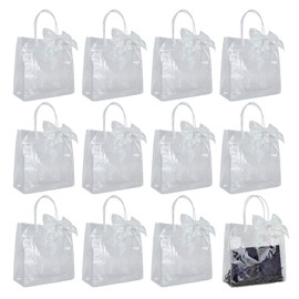 Cenrren 12 PCS Clear Gift Bags with Handle Plastic Transparent Gift Tote Bags with Ribbon Clear Goodie Bags Party Favor Bags for Wedding Birthday Thanksgiving Christmas Baby Shower Bridal Party