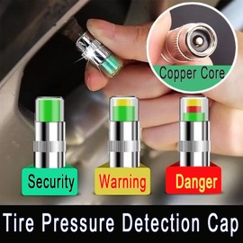 Vonmerie 4 x Premium, Theft-Proof Car Valve Caps, Car Tyre Valve Cap, Tyre Pressure Detector, Warning Safety 3 Colours Sensor Display, for Cars, Motorcycles, Bicycles, Scooters (Stainless Steel)