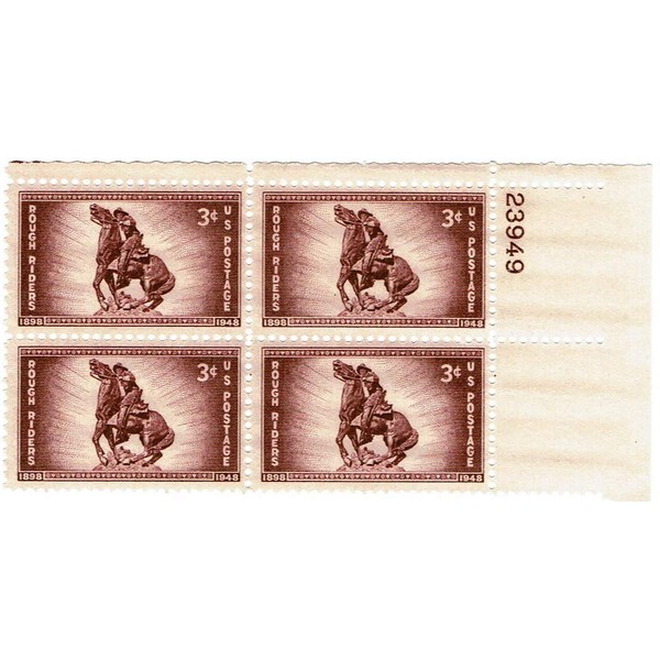Rough Riders Plate Block of 4 x 3c Stamps -
