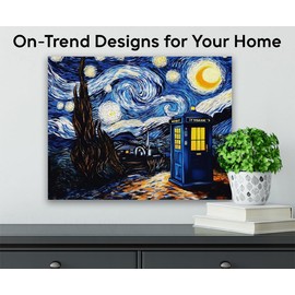 Starry Starry Tardis 18x24 Unframed Poster – Starry Night-Inspired Van Gogh Sci-Fi Fusion Print, Whimsical Impressionist Painting For Living Room, Office, Game Room, Or Home Theater–Great For Whovians