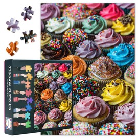 1000 Piece Puzzle for Adults - Delicious Cupcakes with Icing Jigsaw Puzzles, Whimsical Bakery Scene Adult Puzzles 1000 Pieces, Challenging Candy-Colored Design - 27.5x19.7 Inches