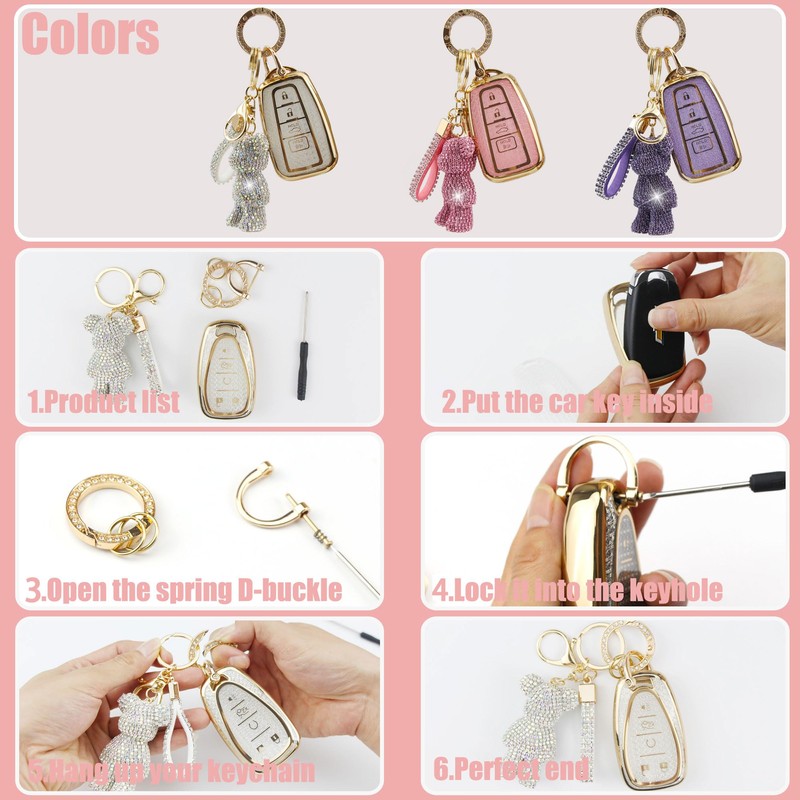 Rayslesan Cute Key Fob Cover with Rhinestone Bear Charm, Bling