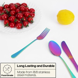 Travel Utensils with Case, Quatish Portable Silverware Set for Work, Stainless Steel Reusable Travel Cutlery Set, Fork and Spoon Set for Camping, Picnic, Gadgets, Lunch Box for Men, Rainbow