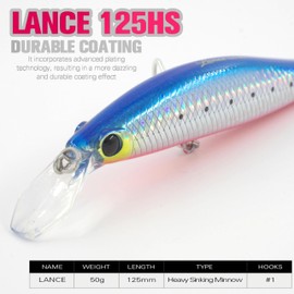 TSURINOYA 50g 125mm Heavy Heavy Sinking Minnow LANCE 125HS Through Wire - Fixed Center of Gravity DW152 (A Sardine)