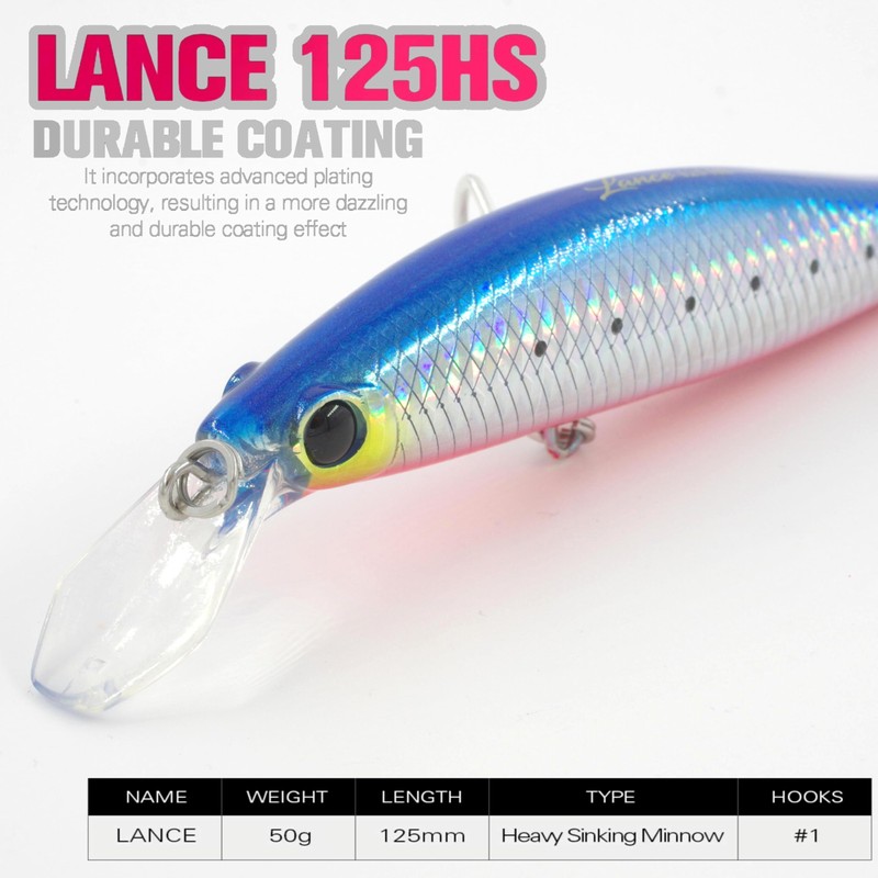TSURINOYA 50g 125mm Heavy Heavy Sinking Minnow LANCE 125HS Through