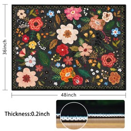 Office Chair Mat for Hardwood & Tile Floor,Boho Floral 36"x48" Computer Chair Mat for Rolling Chairs Carpet,Under Desk Non Slip Gaming Rug,Low-Pile Rubber Backing Large Protector Mat(Black)